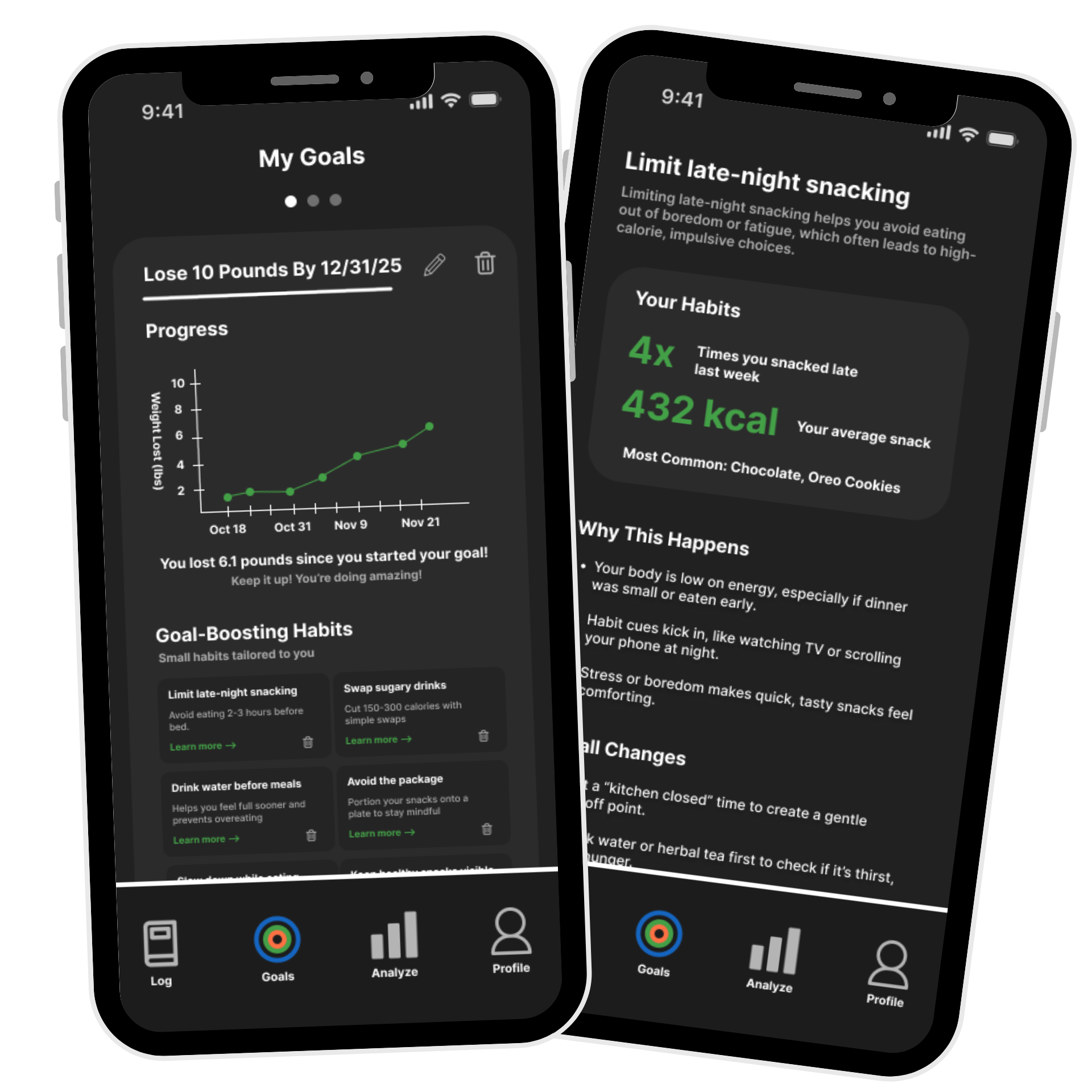 Set your goals screen