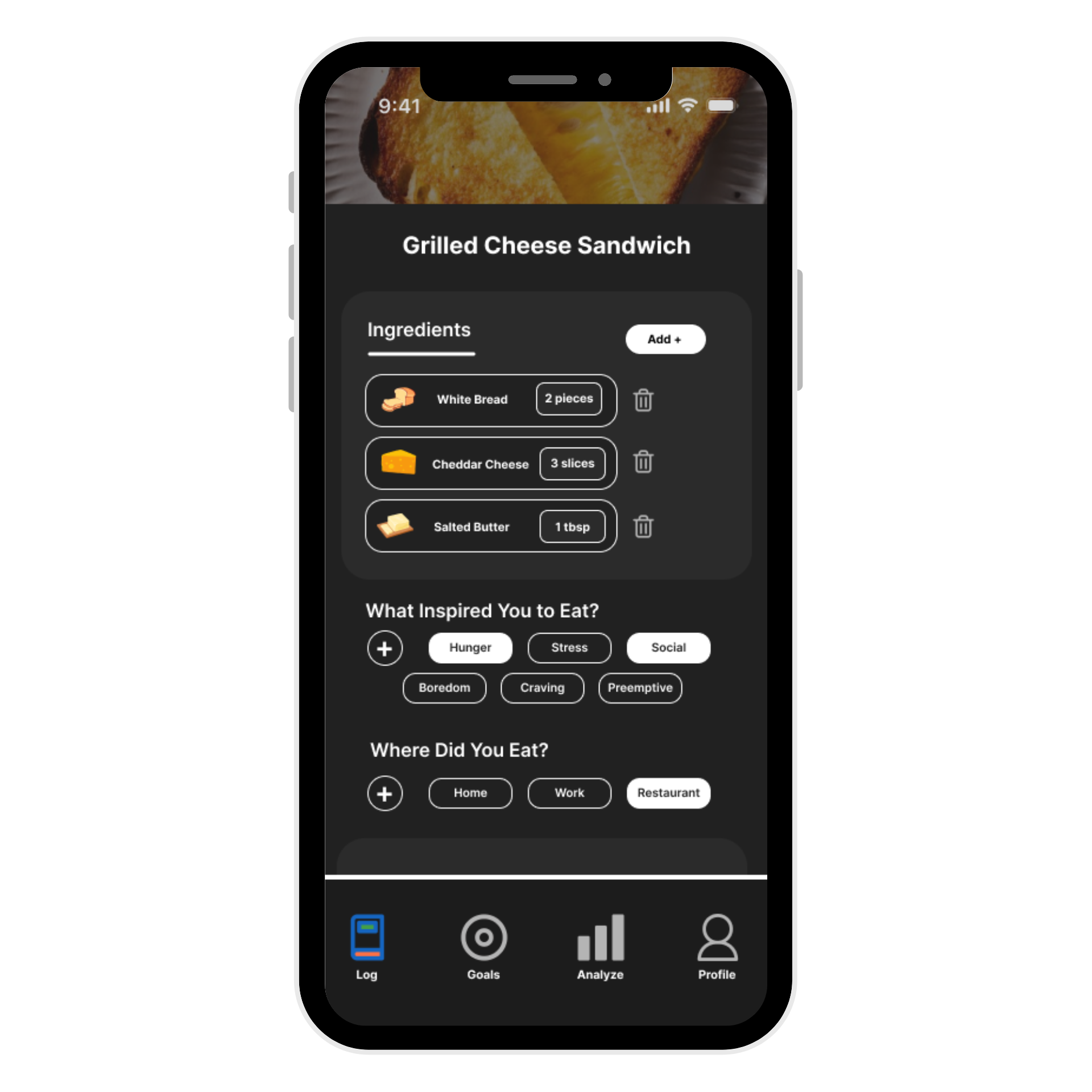 Food information screen